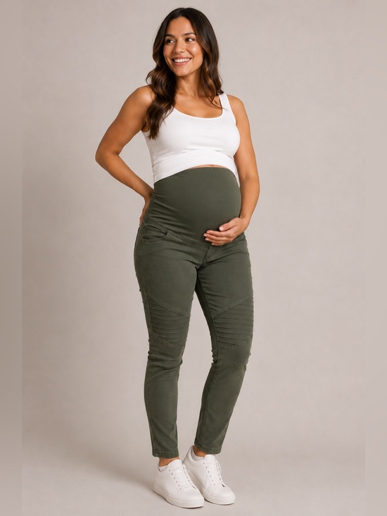 Isabel Maternity by Ingrid & Isabel Pants - Isabel Maternity by Ingrid & Isabel Olive Green Moto Jeggings Size 6 Over Belly
